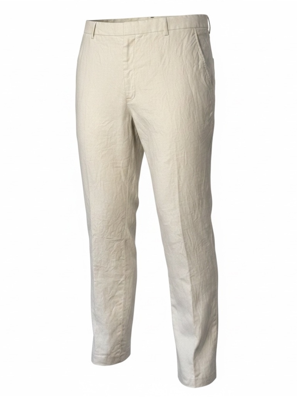 Men's Tailored Linen-Blend Slacks in Cream Size 38X32 Pants flat front creased